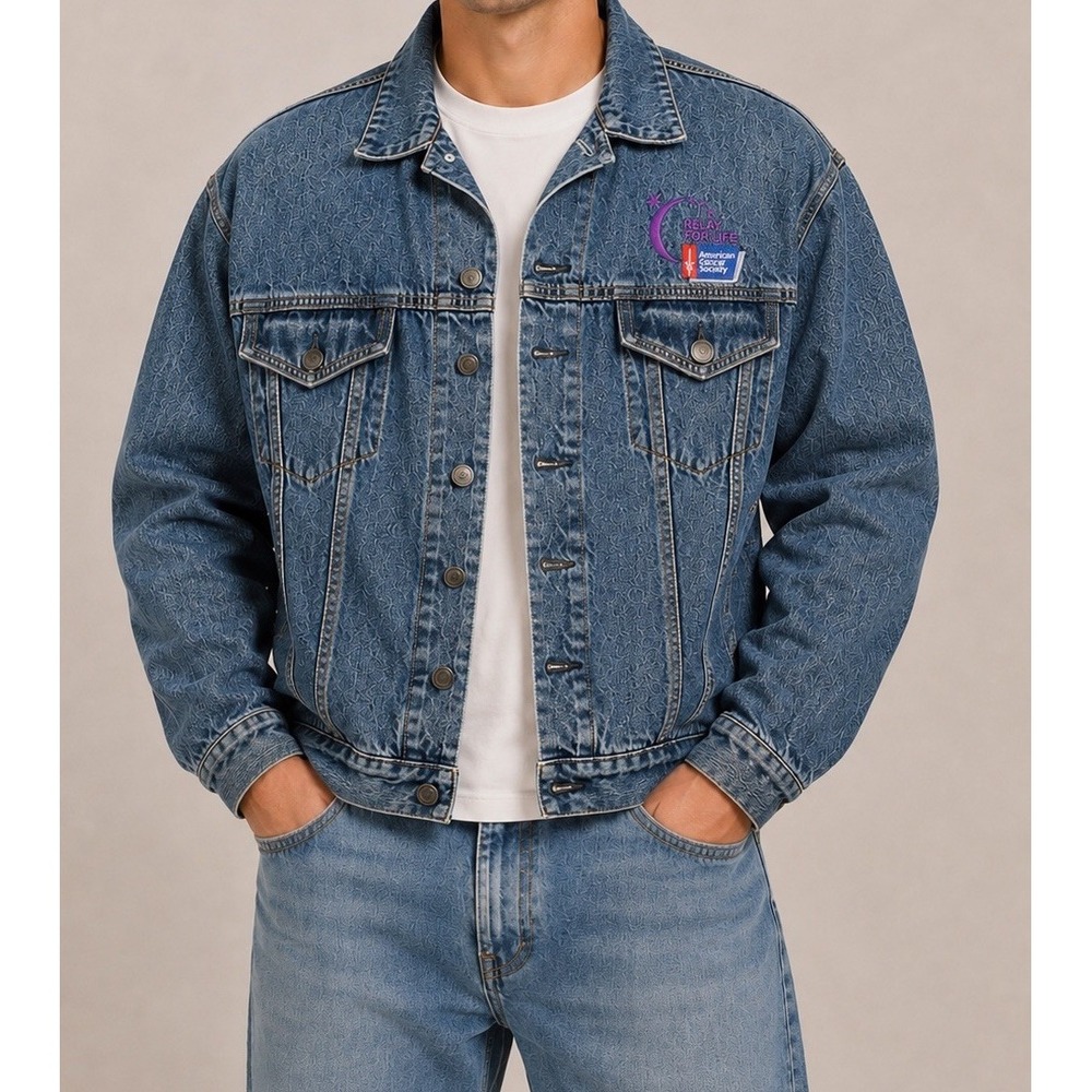 Port Authority Mens Denim Trucker Jacket Sz M Blue 90s American Cancer Society